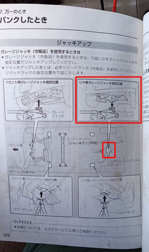 取説のリア側ジャッキアップポイント
